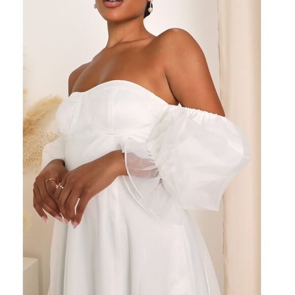 Lulus NWT True Excellence White Bustier Off-The-Shoulder Bridal Gown Maxi Dress - Picture 4 of 11